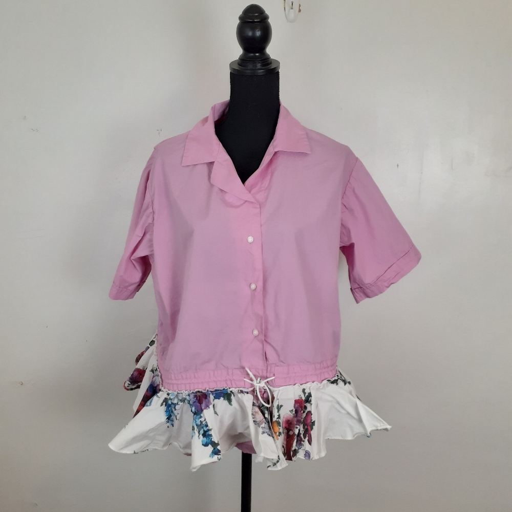 Tome NYC Peplum Cabana Top Floral Button Front Blouse Watercolor